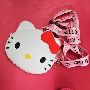 Hello Kitty Pink and White Kids Silicone Shoulder Bag Zipper Purse. NEW!!